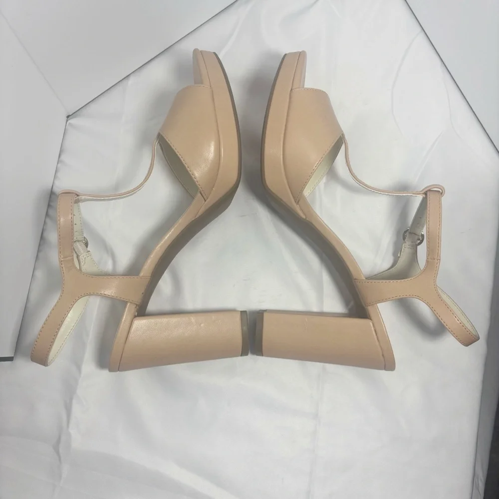 Anne Klein Tan Heels with Ankle Strap and Block Heel worn twice